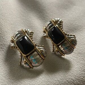 Premier Designs Silver Tone Black Clip On Earrings